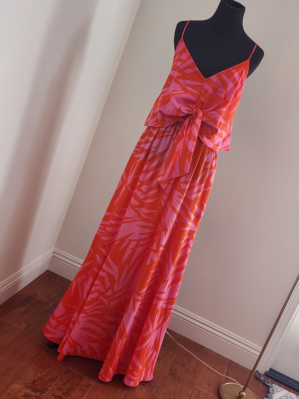 Vici Red and Pink Printed Tie-Front Maxi Dress